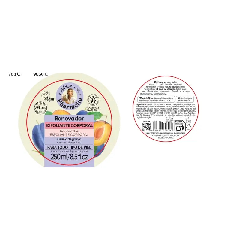 Mama Pharmelia Scrub corpo esfoliante rinnovatore della pelle con prugna di fattoria, 250 Ml