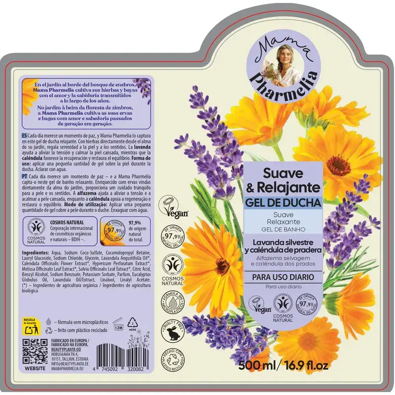 Mama Pharmelia Gel doccia delicato e rilassante con lavanda selvatica e calendula, 500 Ml