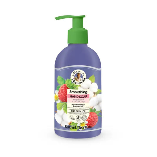 Mama Pharmelia Sapone lenitivo per le mani con fragola selvatica e latte di cotone, 500 Ml
