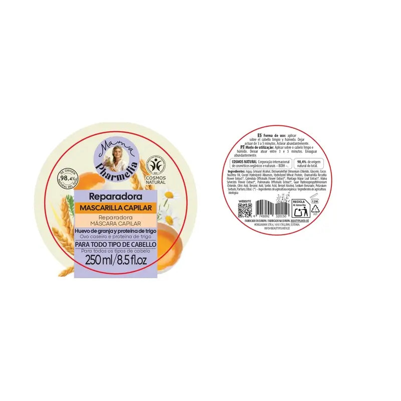 Mama Pharmelia Farm Maschera per capelli riparatrice alle proteine dell'uovo e del grano, 250 Ml