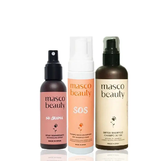 Masco Beauty Care con shampoo a secco 200 ml + spray districante 100 ml + shampoo disintossicante 250 ml per cani