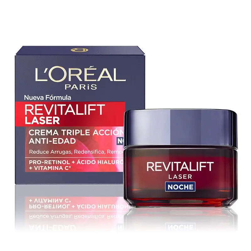 L'Oréal Paris Revitalift Laser Crema Notte Anti-Età Tripla Azione, Anti-Rughe e Multi-Correzione, 50 ml