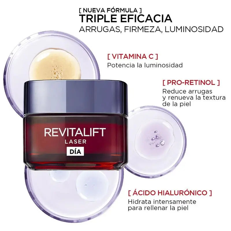 L'Oréal Paris Revitalift Laser, Crema giorno intensiva anti-età con vitamina C, pro-retinolo e acido ialuronico, 50ml