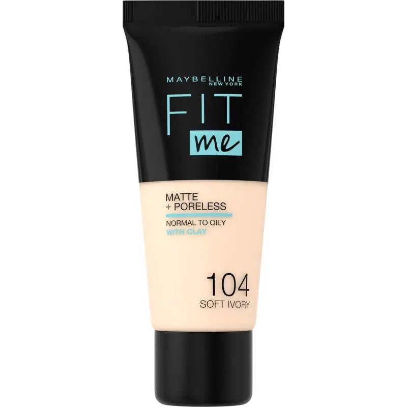 Maybelline New York Fit Me Matte and Refine Foundation Fondotinta Ombra 104 Avorio Morbido Calca il tono e la consistenza della pelle molto chiara - 30Ml