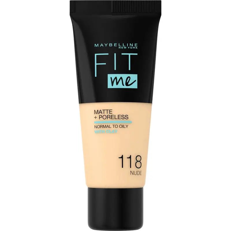 Maybelline New York Fit Me Matte & Refine Foundation Fondotinta Ombra 118 Nude Si adatta alla tonalità e alla texture della pelle - 30ml