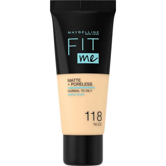 Maybelline New York Fit Me Matte & Refine Foundation Fondotinta Ombra 118 Nude Si adatta alla tonalità e alla texture della pelle - 30ml