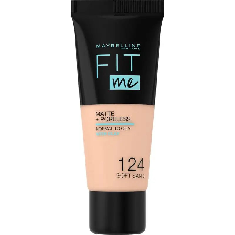 Maybelline New York Fit Me Matte & Refine Foundation Fondotinta Ombra 124 Sabbia Morbida Corrisponde alla tonalità e alla consistenza della pelle Mediamente Leggero - 30Ml