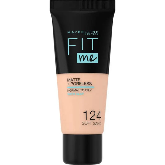Maybelline New York Fit Me Matte & Refine Foundation Fondotinta Ombra 124 Sabbia Morbida Corrisponde alla tonalità e alla consistenza della pelle Mediamente Leggero - 30Ml