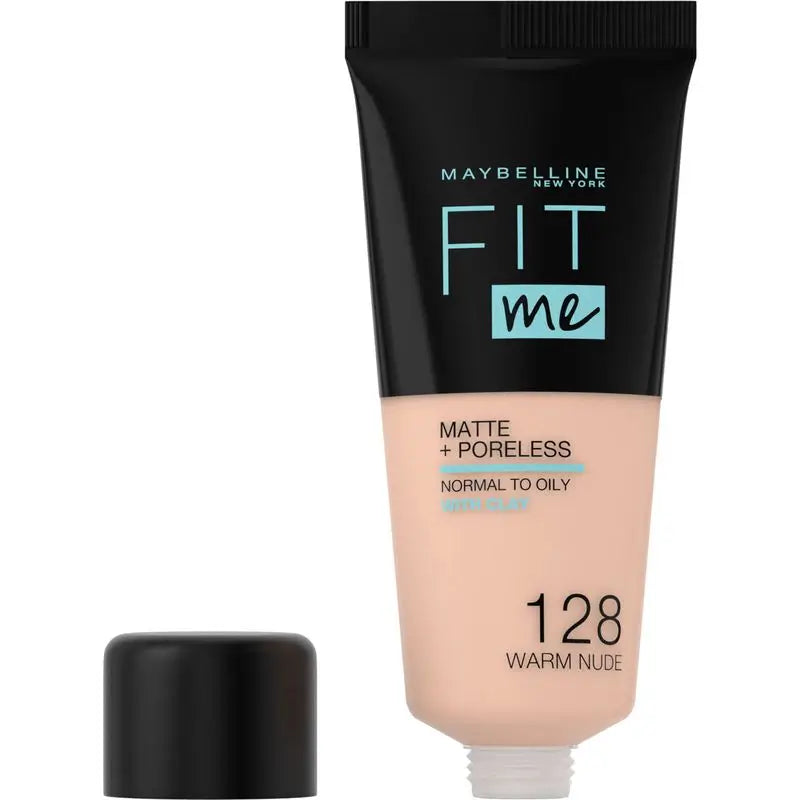 Maybelline New York Fit Me Matte & Refine Foundation Fondotinta Ombra 128 Warm Nude Si adatta alla tonalità della pelle e alla texture medio-leggera - 30ml