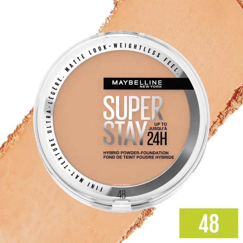 Maybelline New York Superstay Hybrid 24H Fondotinta in polvere, super coprente, super leggero, fino a 24 ore, tonalità 48