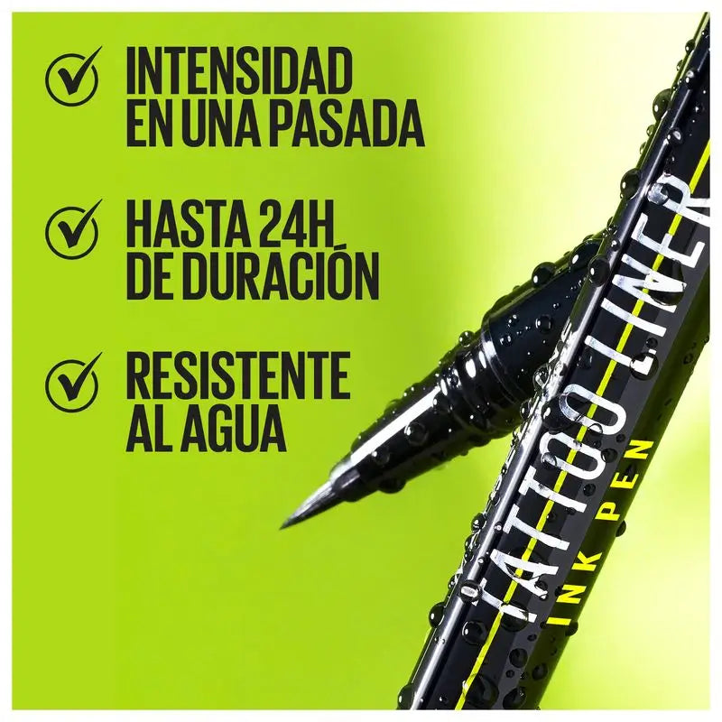 Maybelline New York Tattoo Liner Ink Pen, Eyeliner in formato penna, impermeabile, formula tatuaggio fino a 24 ore, nero