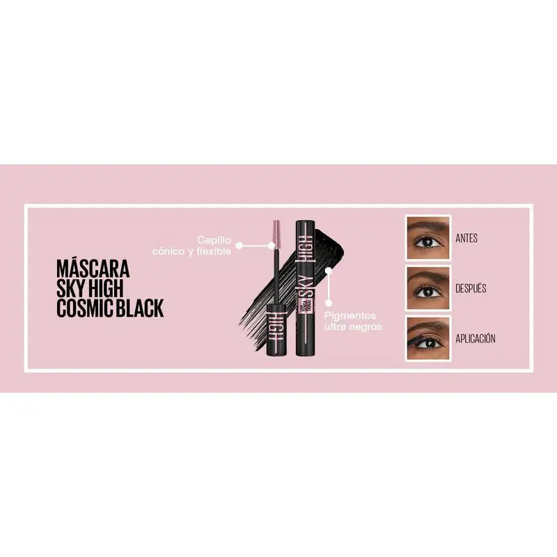 Maybelline New York Lash Sensational Sky High Cosmic: mascara ultra-nero, lunghezza e volume