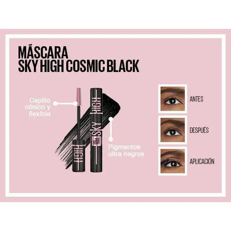 Maybelline New York Lash Sensational Sky High Cosmic: mascara ultra-nero, lunghezza e volume