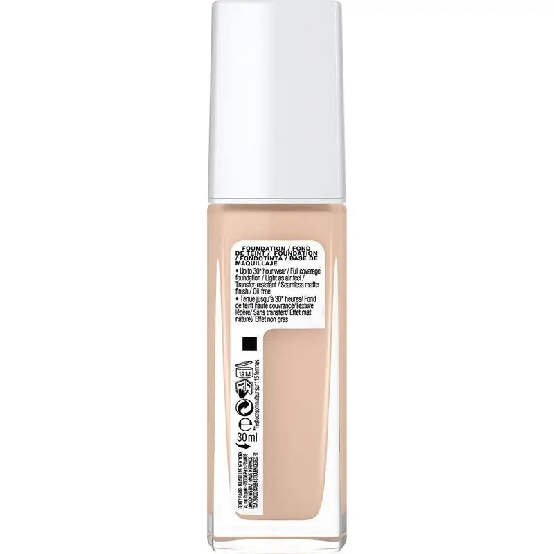 Maybelline New York Superstay Activewear 30H Fondotinta a lunga durata e alta copertura. Tonalità 05 Beige chiaro.