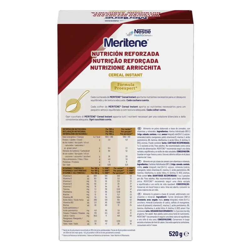Meritene Crema istantanea di 8 cereali con miele, 520 grammi