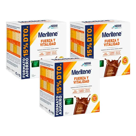 Meritene Forza e Vitalità - Confezione di frullati al cioccolato 3 x 30 bustine