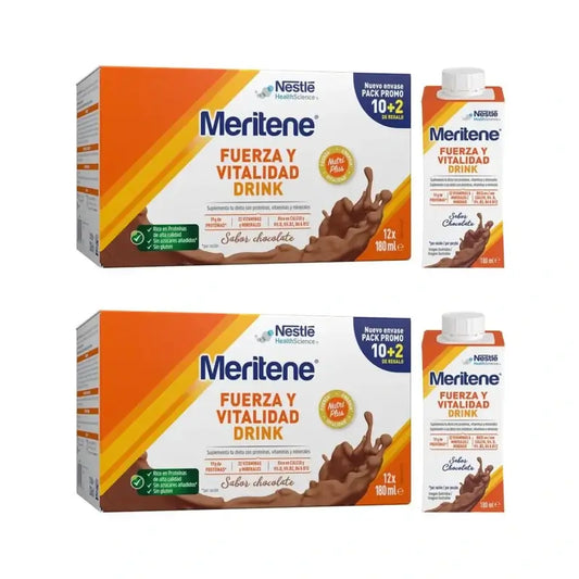 Meritene Forza e Vitalità Bevanda al Cioccolato, 10+2 x 180 Ml, Confezione Da 2
