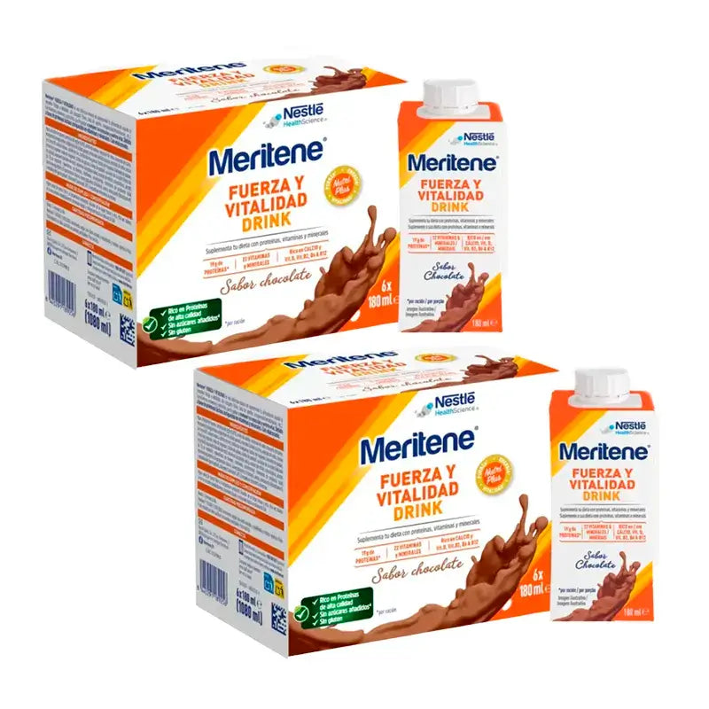 Meritene Strength & Vital Drink al cioccolato, confezione da 2 scatole, 6x180 ml