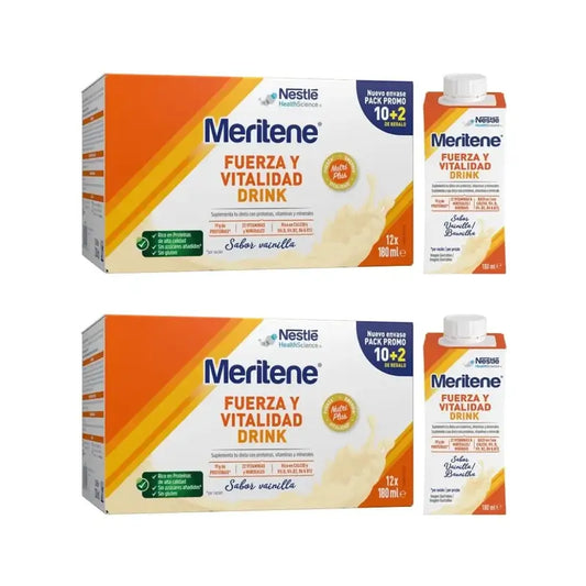 Meritene Forza e Vitalità Drink Vaniglia, Confezione 2 scatole 10+2 x 180 Ml