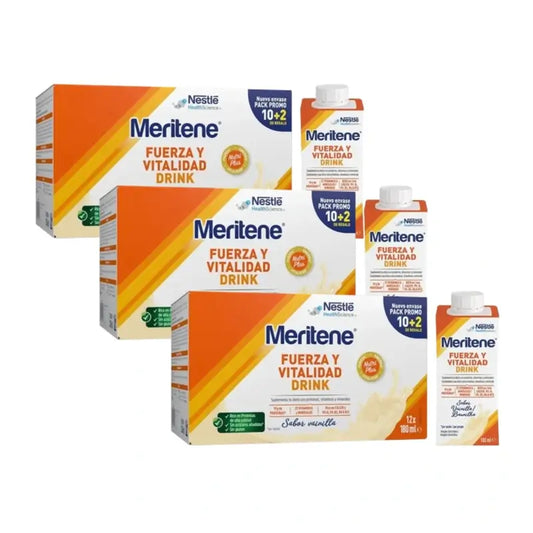 Meritene Forza e Vitalità Drink Vaniglia, Confezione 3 scatole 10+2 x 180 Ml