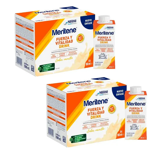 Meritene Forza e Vitalità Drink Vaniglia, Confezione 2 Scatole 6 x 180 ml