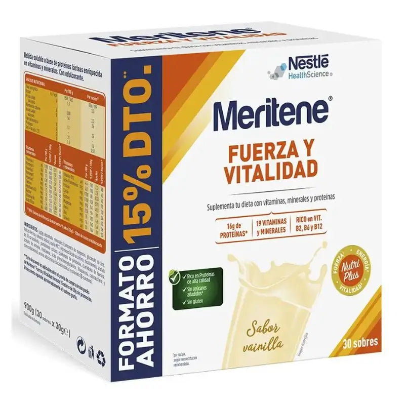 Meritene Forza e Vitalità Vaniglia Confezione risparmio, 30 bustine