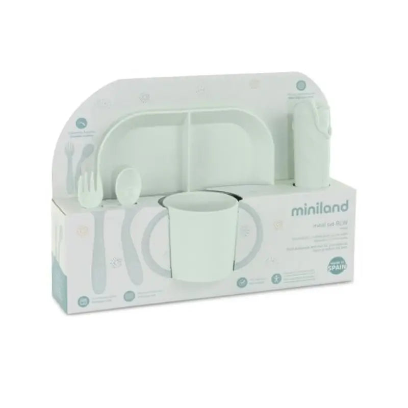 Set di stoviglie per bambini Miniland per la cena Blw alla menta