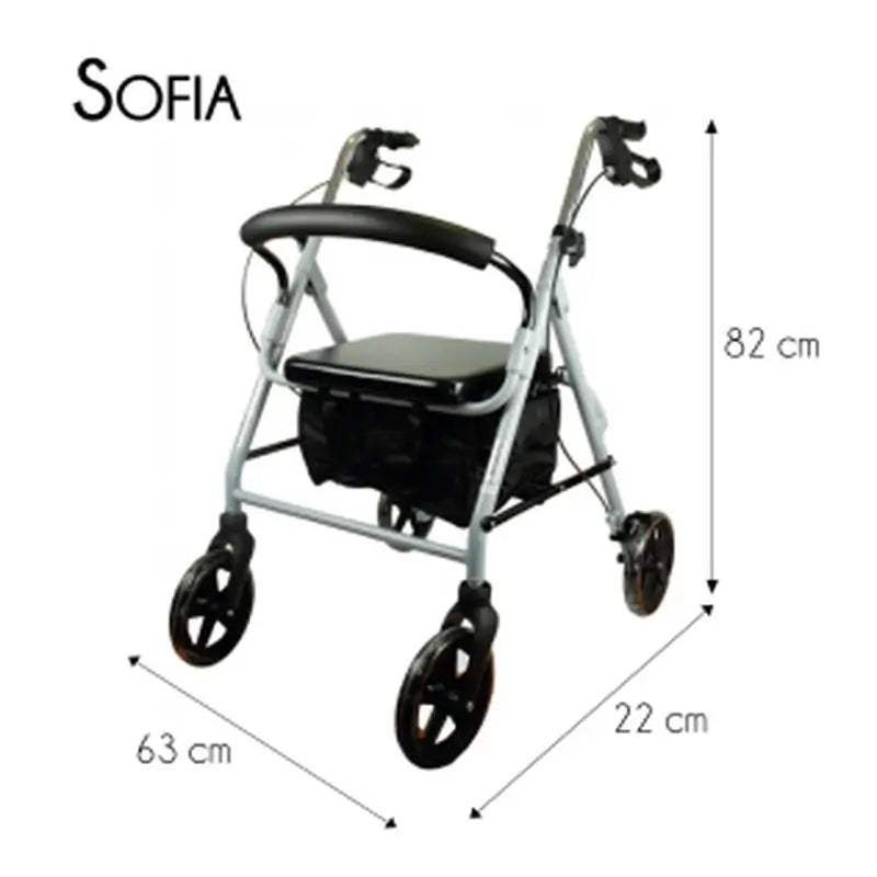 Deambulatore Mobiclinic con ruote - pieghevole - alluminio - freni sulle maniglie - sedile e schienale - grigio - Sofia