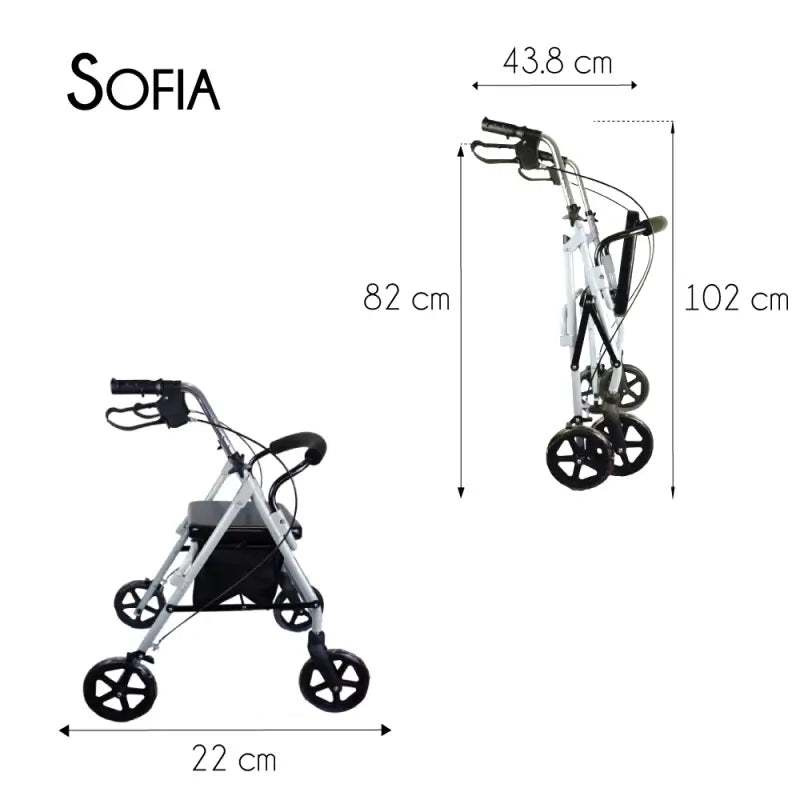 Deambulatore Mobiclinic con ruote - pieghevole - alluminio - freni sulle maniglie - sedile e schienale - grigio - Sofia
