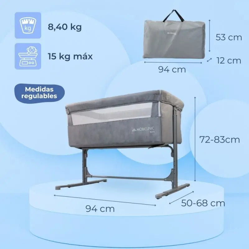 Lettino Mobiclinic Moon Grey ad altezza regolabile con modalità sonno