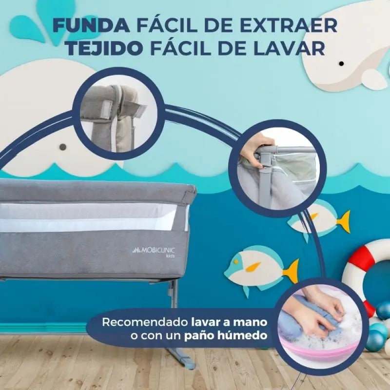 Lettino Mobiclinic Moon Grey ad altezza regolabile con modalità sonno
