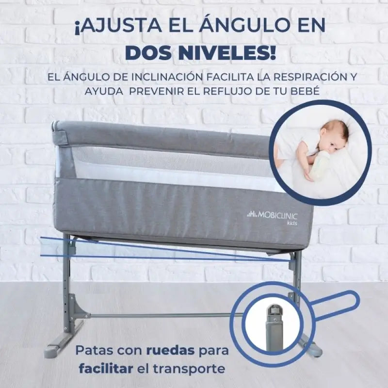 Lettino Mobiclinic Moon Grey ad altezza regolabile con modalità sonno