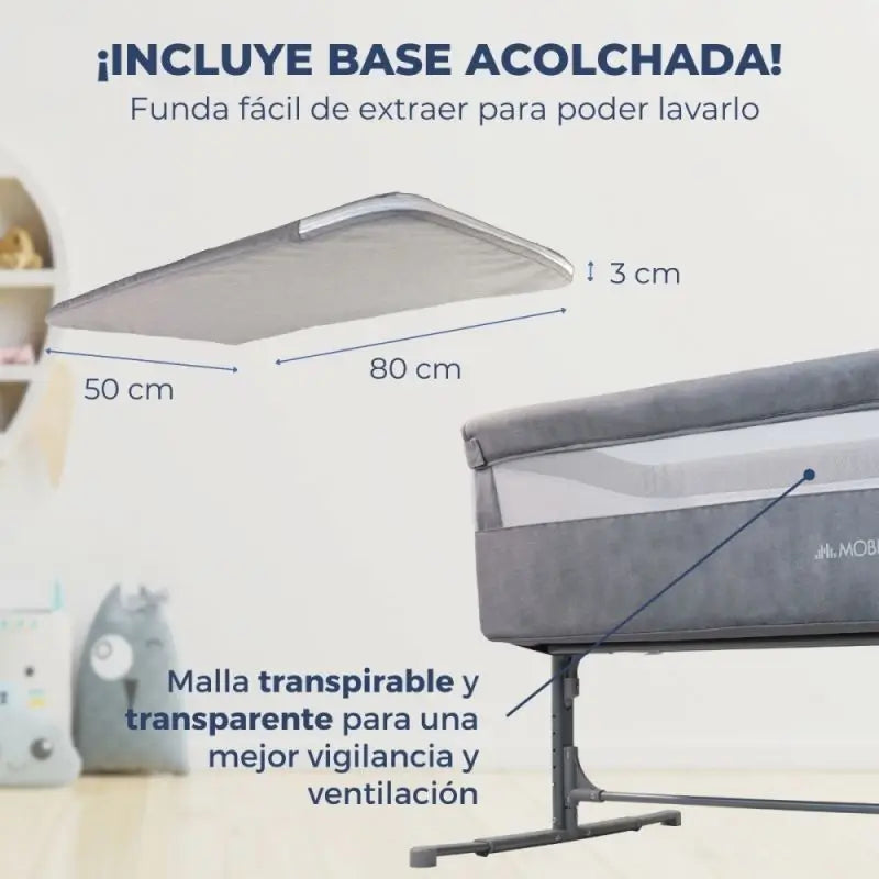 Lettino Mobiclinic Moon Grey ad altezza regolabile con modalità sonno