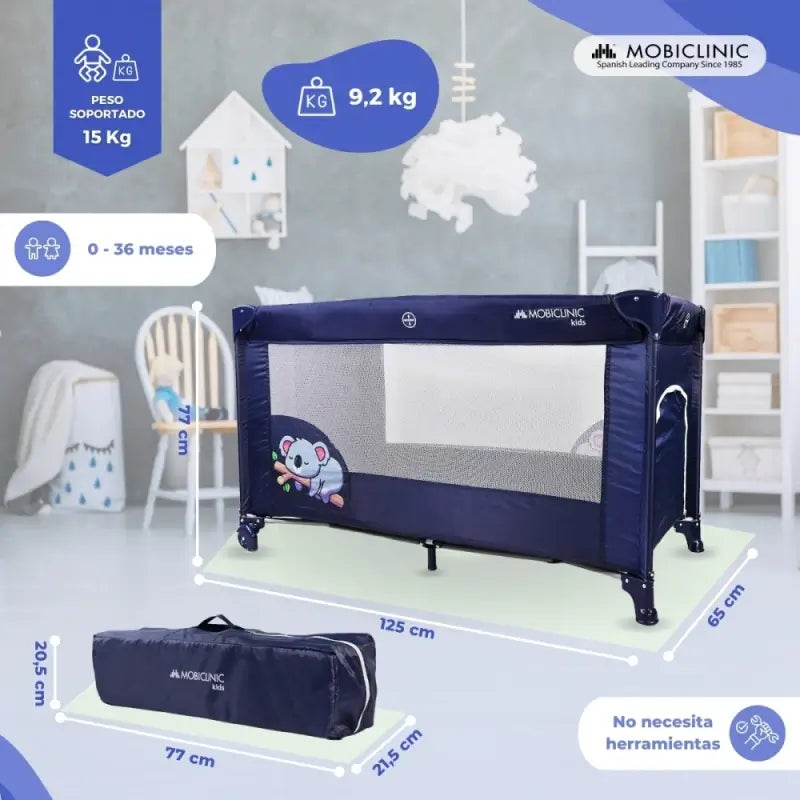 Lettino da viaggio Mobiclinic con ruote - portatile - pieghevole - robusto - tessuto traspirante - borsa per il trasporto - blu - Mofli
