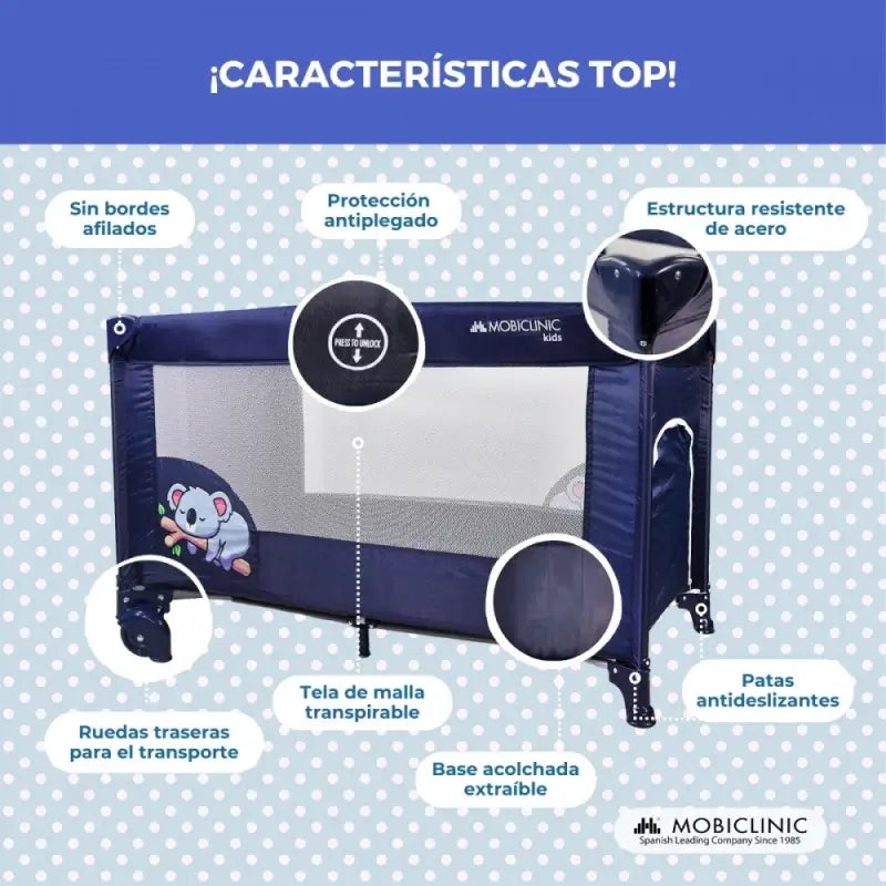 Lettino da viaggio Mobiclinic con ruote - portatile - pieghevole - robusto - tessuto traspirante - borsa per il trasporto - blu - Mofli