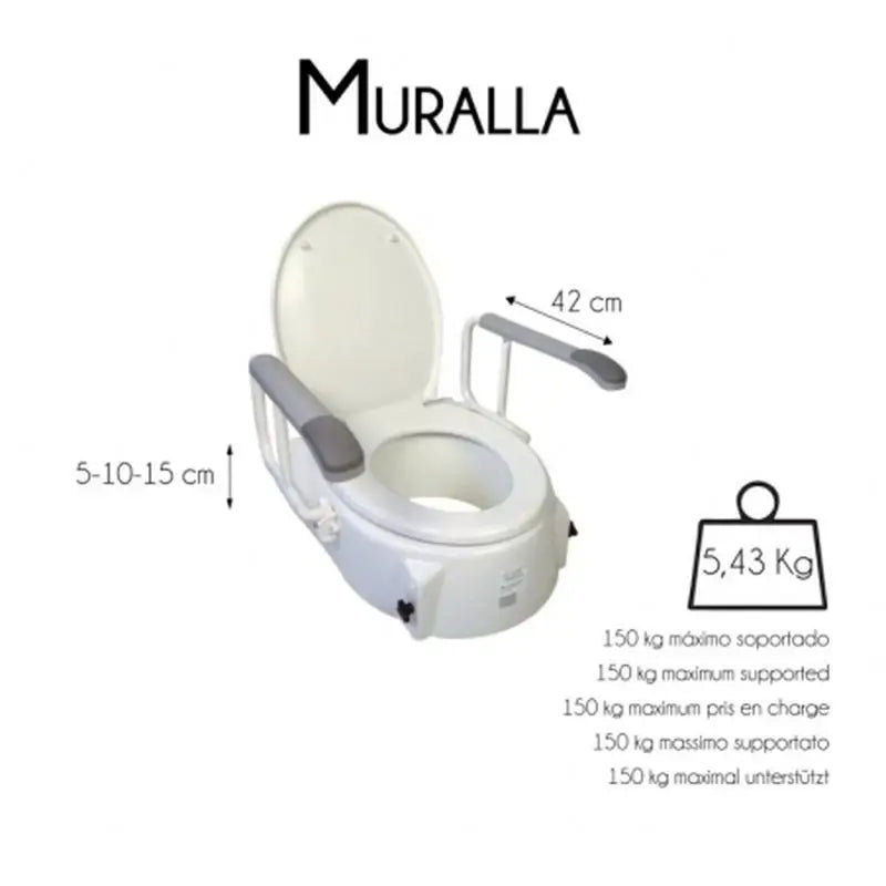 Mobiclinic Ascensore da bagno modello Muralla con coperchio, pieghevole e regolabile fino a 5, 10 e 15 cm