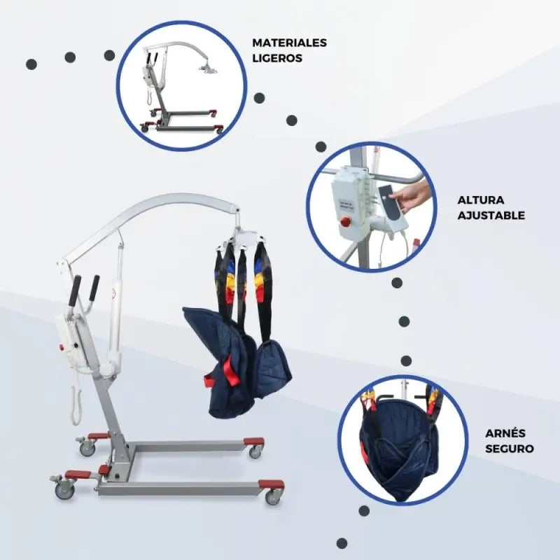 Sollevatore elettrico Mobiclinic - Incluso imbracatura 4 ganci - Utilizzo durante il trasporto - Compatto - Max. 135 Kg - Fortuna Basic