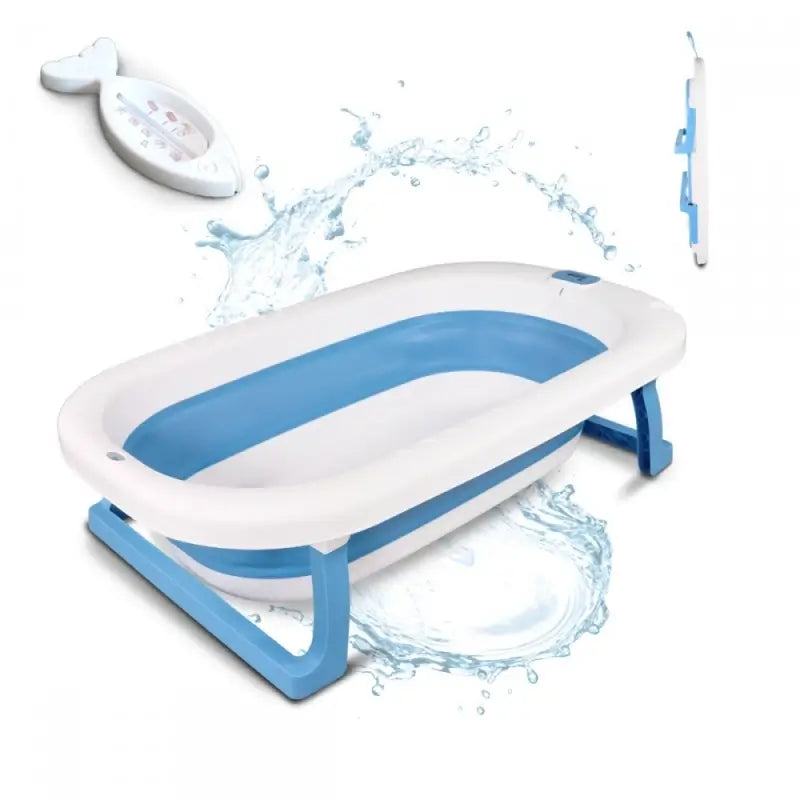 Mobiclinic Baby Bath Pack - Vaschetta per neonati - Pieghevole - Antiscivolo - Blu - Termometro da bagno - Senza mercurio