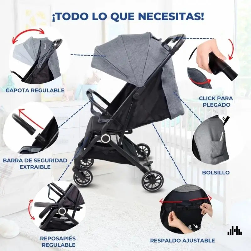 Passeggino pieghevole Mobiclinic Trip 15 Kg Grigio