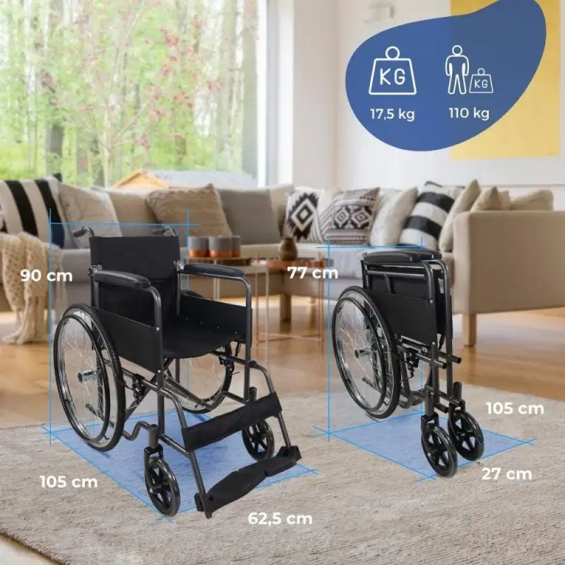 Sedia a rotelle pieghevole Mobiclinic - Schienale e poggiapiedi rimovibili - Acciaio - Ruote grandi - 46 cm - Grigio - Denver