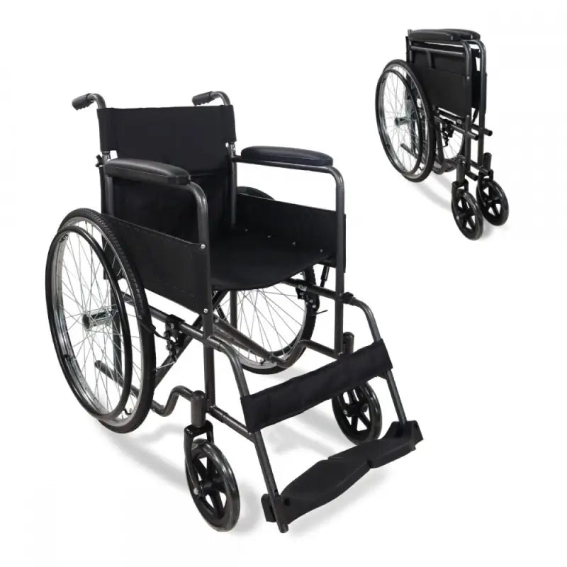 Sedia a rotelle pieghevole Mobiclinic - Schienale e poggiapiedi rimovibili - Acciaio - Ruote grandi - 46 cm - Grigio - Denver