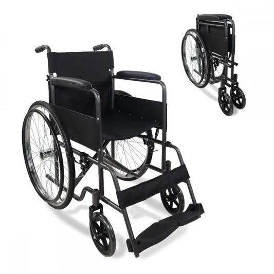 Sedia a rotelle pieghevole Mobiclinic - Schienale e poggiapiedi rimovibili - Acciaio - Ruote grandi - 46 cm - Grigio - Denver