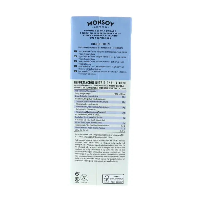 Monsoy Bevanda Vegetale Biologica alla Mandorla 1Lt 6Pz.