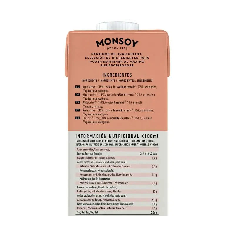 Bevanda di riso vegetale Monsoy con nocciole 1Lt.