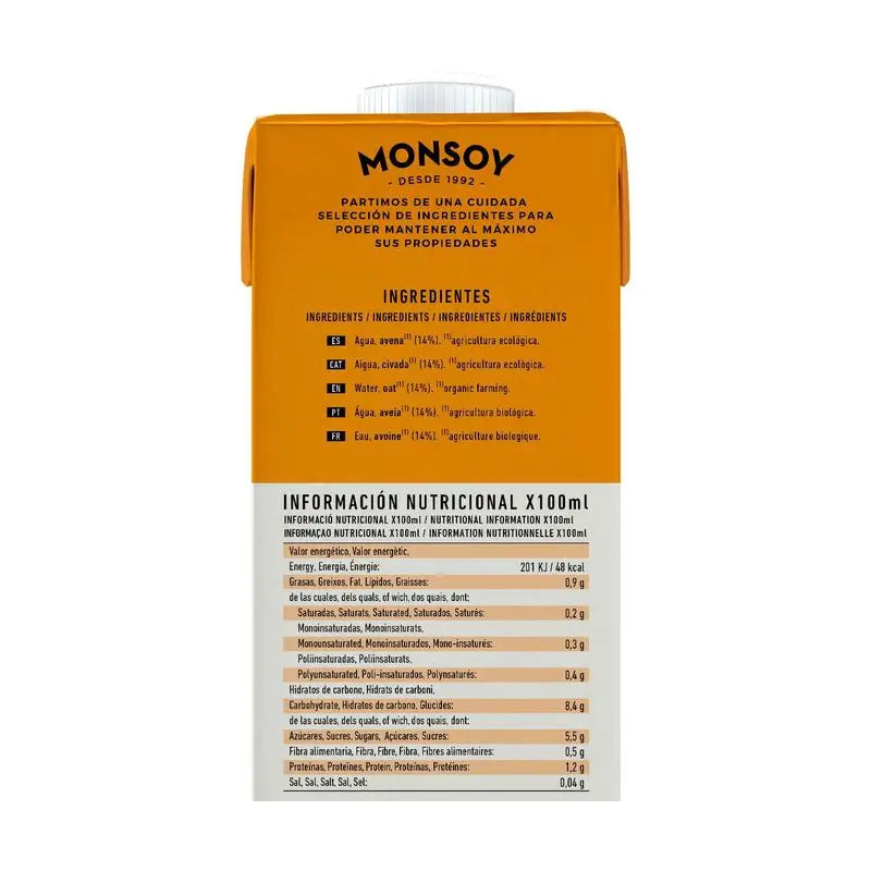 Bevanda vegetale all'avena Monsoy 1Lt 6Pz. Bio