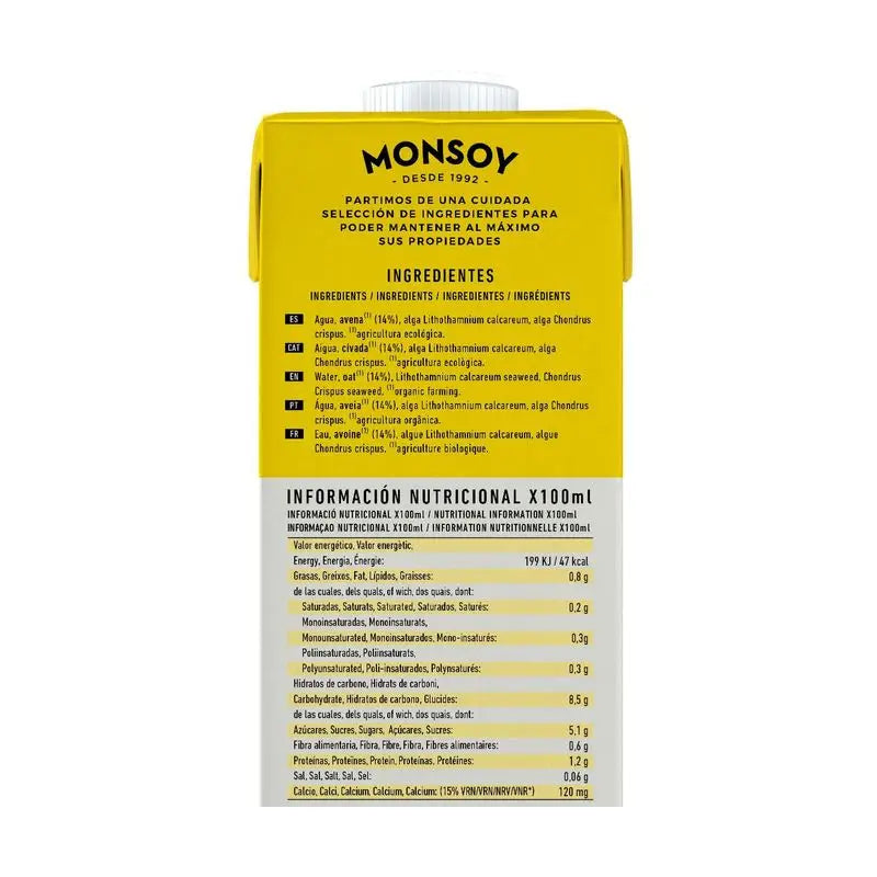 Bevanda vegetale alla farina d'avena Monsoy con calcio 1Lt 6Uds. Bio