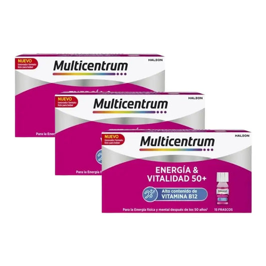 Multicentrum Energy & Vitality 50+ Integratore alimentare confezione da 3 x 15 flaconi