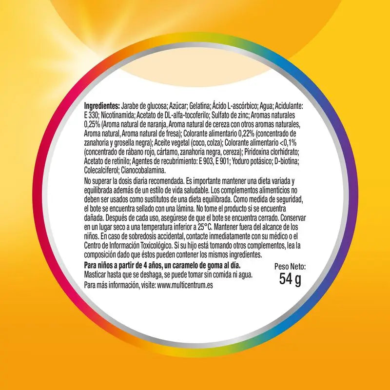 Multicentrum Vitagomis Junior Multivitaminico per bambini al gusto di ciliegia, arancia e fragola, 30 gummies
