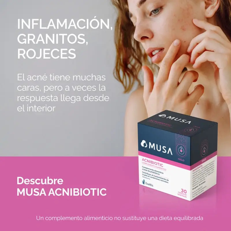 Musa Acnibiotic Integratore alimentare per l'acne con probiotici e riboflavina , 30 capsule
