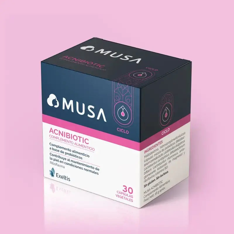 Musa Acnibiotic Integratore alimentare per l'acne con probiotici e riboflavina , 30 capsule